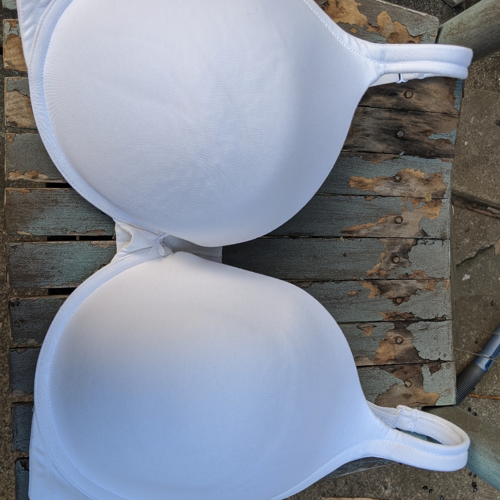 Cacique White Cotton Plunge Full Bra Size 44g Euc Gem